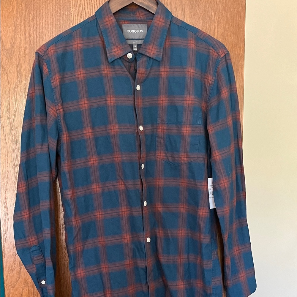 Bonobos Men's Navy and Rust Plaid Shirt
